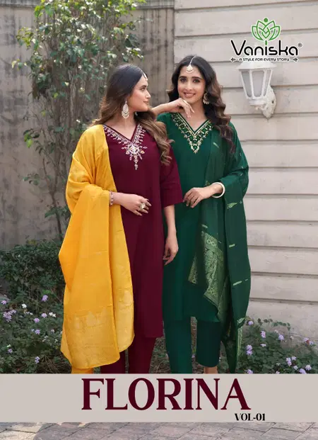 Florina Vol 1 By Vaniska Roman Silk Khatli Kurti With Bottom Dupatta Wholesale Online